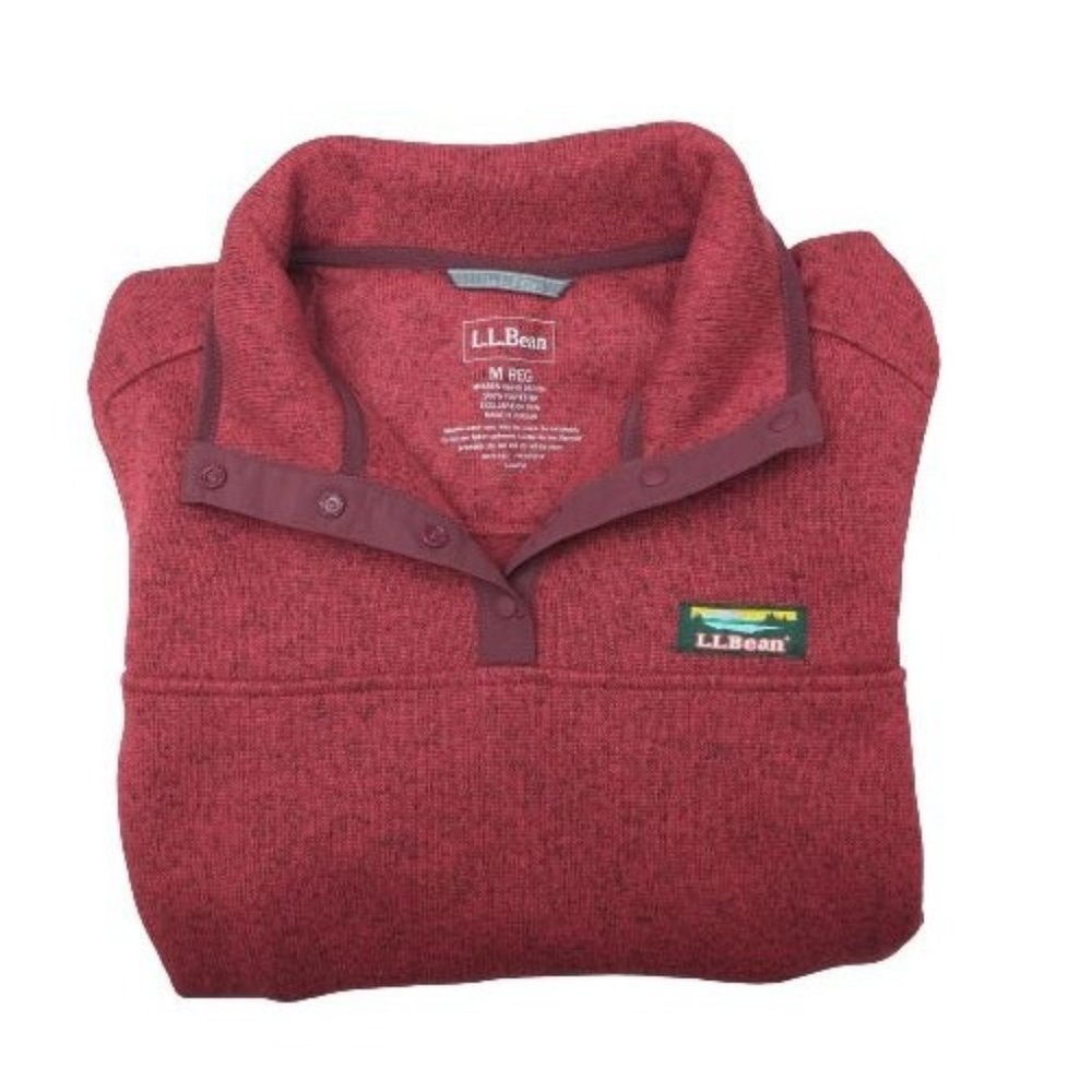 LL Bean Red Fleece Snap Pullover Performance Sweater Medium